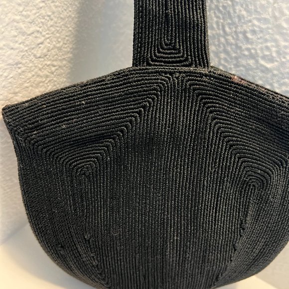 1940's Black Wristlet Purse - Small Boho Vintage - Cording Style Fabric - Picture 11 of 11